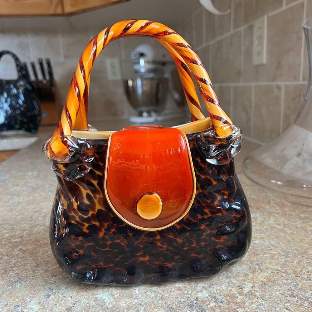 Glass Art Purse Tortoiseshell and Orange